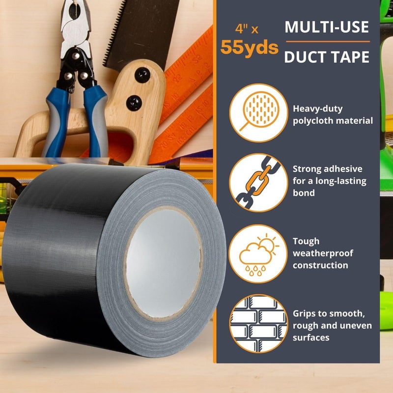 GTSE Wide Duct Tape, Black, 4 Inches x 55 Yards (164 ft), Heavy Duty, Waterproof Repair Tape for Indoor or Outdoor Use, 1 Roll - Image 5
